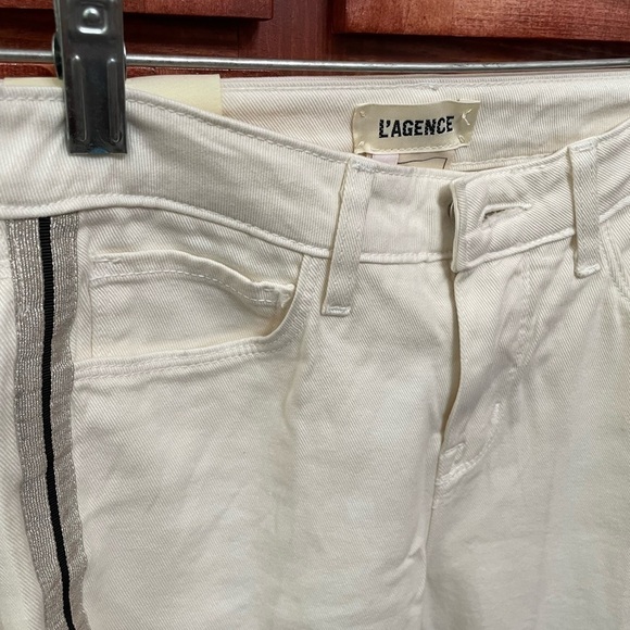 L'agence Nadia Jeans 24 High Rise Cropped Straight Stretch Pant Metallic Striped - Picture 13 of 15